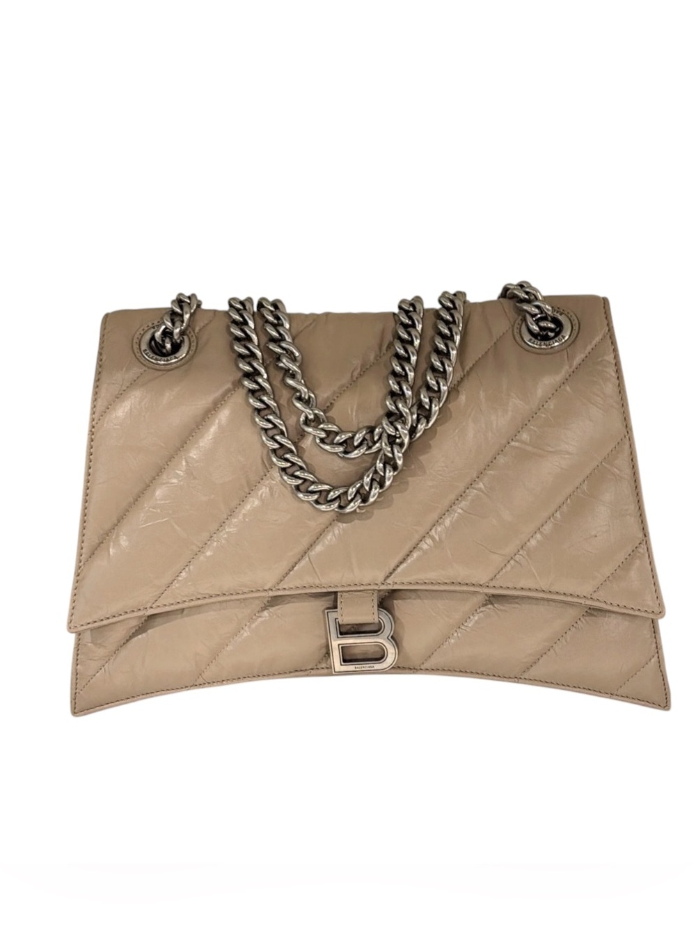 Brand New Balenciaga  Medium Crush Quilted Leather Shoulder Bag in Taupe Beige